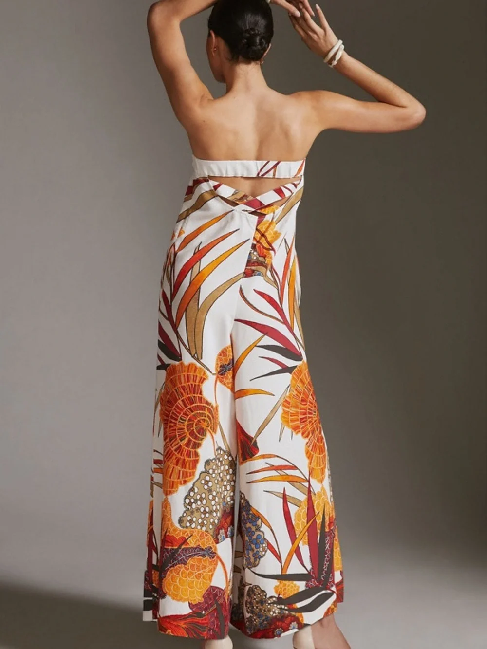 Anthropologie Strapless Maxi Jumpsuit Wide Leg Boho Size 4 Resort Botanical - Picture 2 of 8
